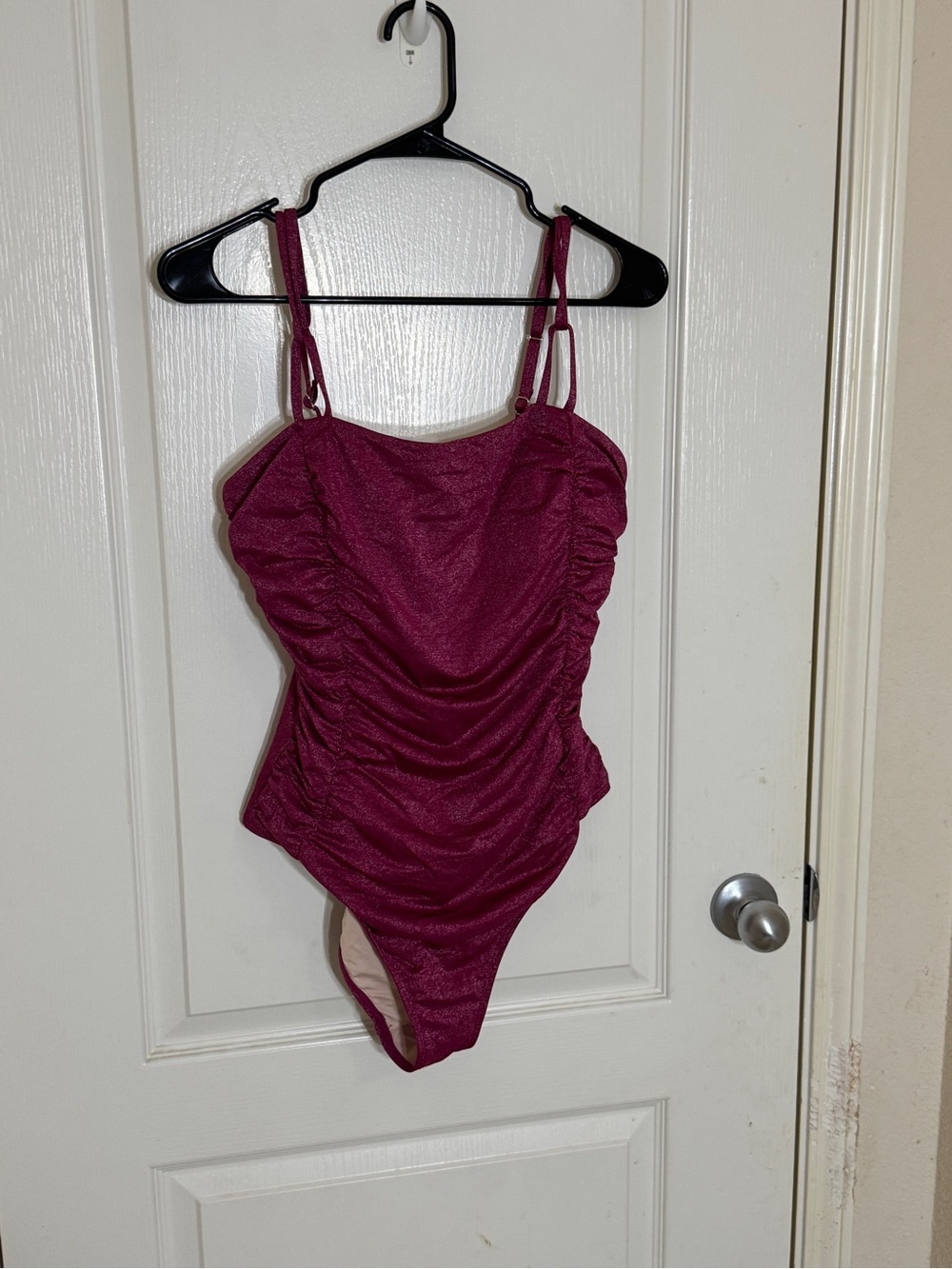 Cupshe Shimmer Maroon One Piece Swimsuit Ruched Slimming Tummy Control Sz L NWT